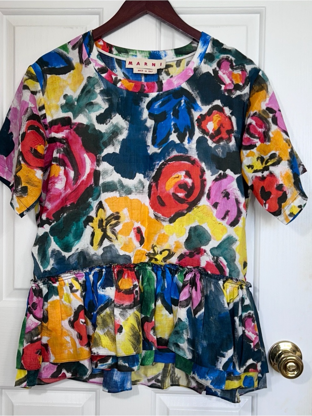 ⁠MARNI Italian Womens Floral Ramie Peplum Top Italy Size 40 Or US 4  Blouse